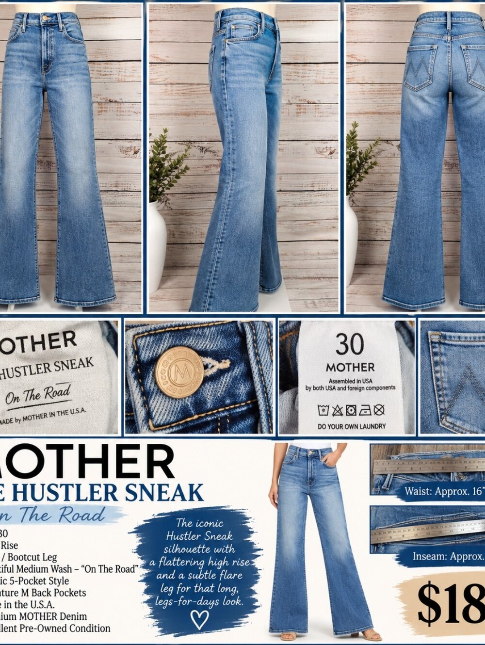 MOTHER The Hustler Sneak High Rise Flare Jeans 30 On The Road